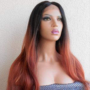 Lace front auburn ombre silky st heat ok wig